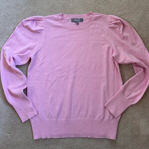 Pastel Pink Crew Neck Sweater with Puff Sleeves